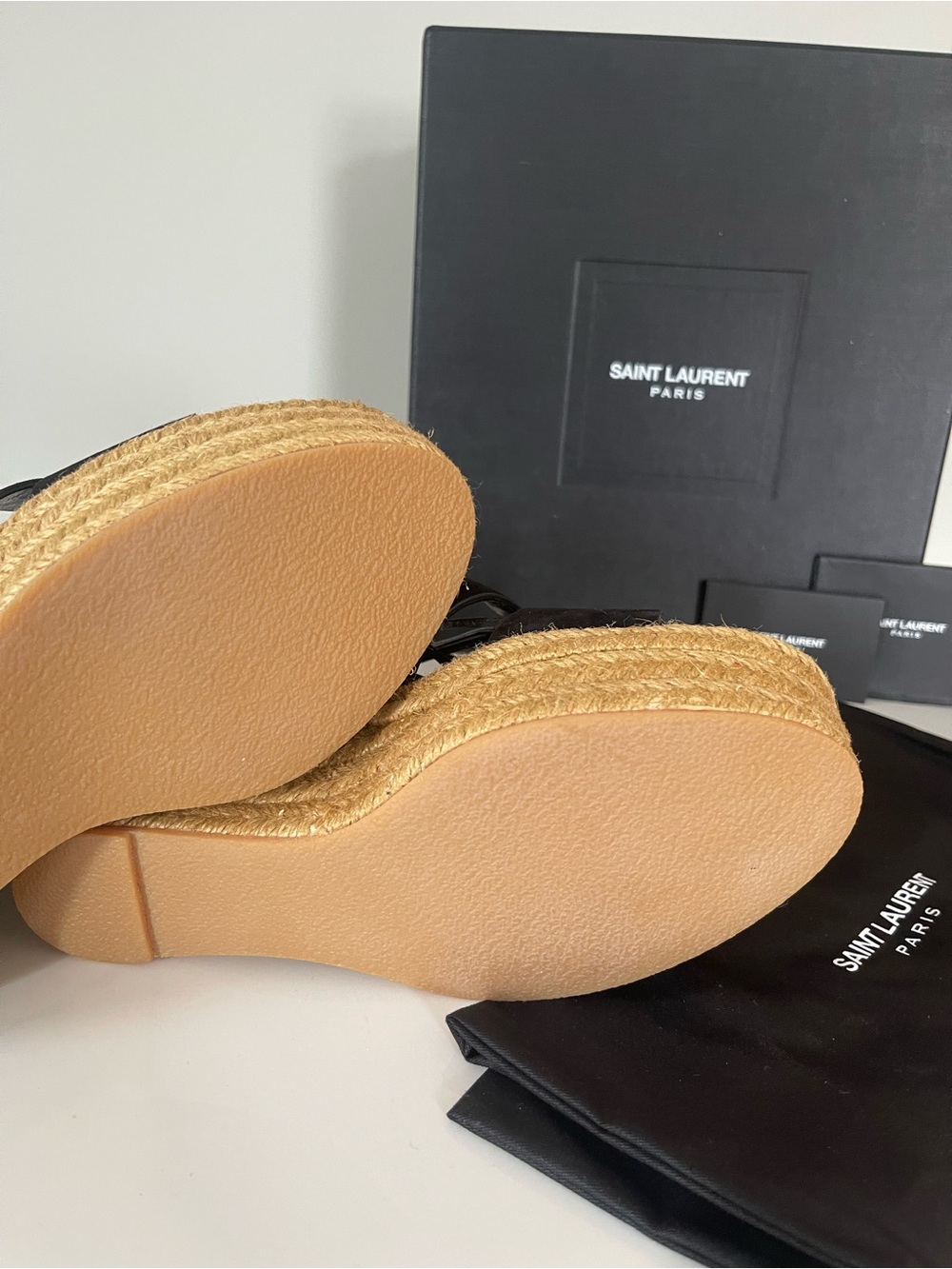 NEW IN BOX AUTHENTIC YSL SUEDE LACE UP WEDGES - Picture 15 of 16